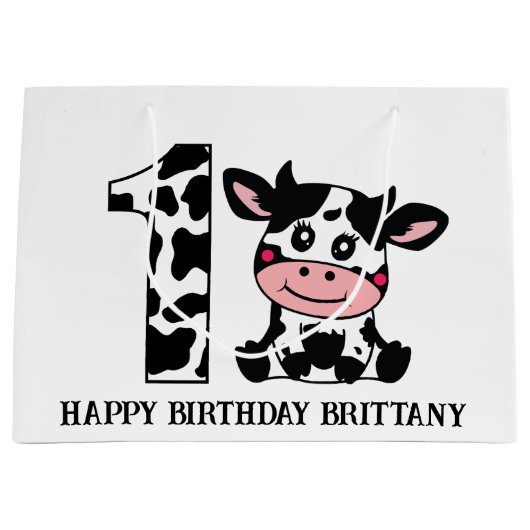 Happy Birthday toevoegen naam boerderij koe kinder Groot Cadeauzakje (Voorkant)