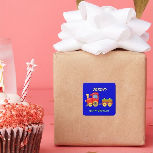 Happy Birthday, Toy Train, template, Vierkante Sticker (Feest)