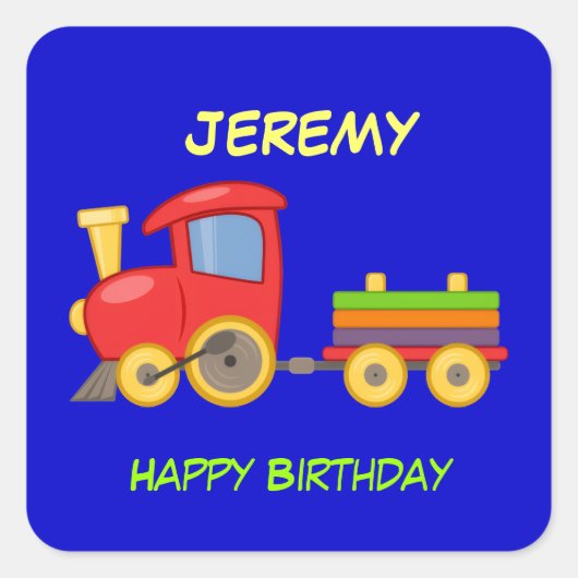 Happy Birthday, Toy Train, template, Vierkante Sticker (Voorkant)