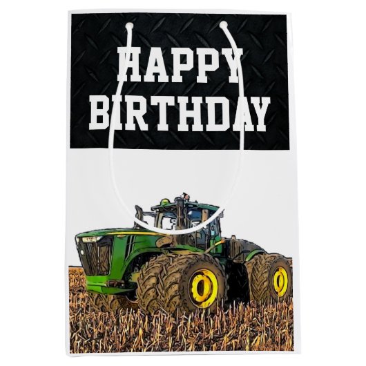 Happy Birthday Tractor Boerderij Equipment Agricul Medium Cadeauzakje (Voorkant)