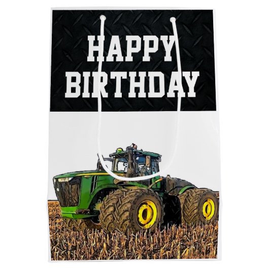 Happy Birthday Tractor Boerderij Equipment Agricul Medium Cadeauzakje (Achterkant)
