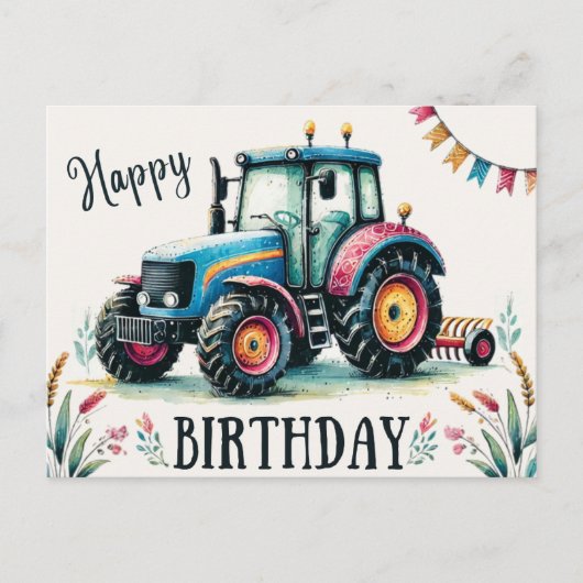 Happy Birthday Tractor Briefkaart (Voorkant)