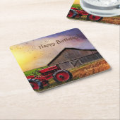 Happy Birthday Tractor en Barn Napkins Kartonnen Onderzetters (Schuin)