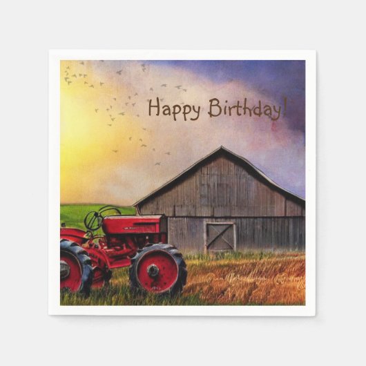 Happy Birthday Tractor en Barn Servet (Voorkant)