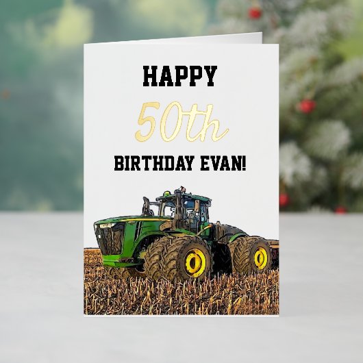 Happy Birthday Tractor Mannen Equipment 50th Folie Feestdagenkaart (Feestdagen Insitu)