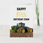 Happy Birthday Tractor Mannen Equipment 50th Folie Feestdagenkaart (Voorkant)