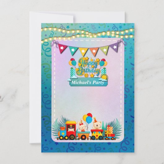 Happy Birthday Train Met Leuke Dieren Wensen Kaart (Achterkant)