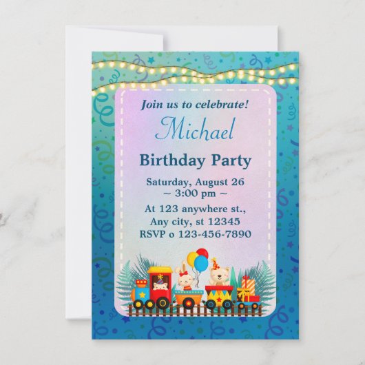 Happy Birthday Train Met Leuke Dieren Wensen Kaart (Voorkant)