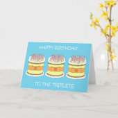 Happy Birthday Triplets Cartoon Taart en Kaarsen Kaart (Gele Bloem)
