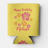 Happy Birthday Tropical Hawaiian Hibiscus Flowers Blikjeskoeler (Voorkant)