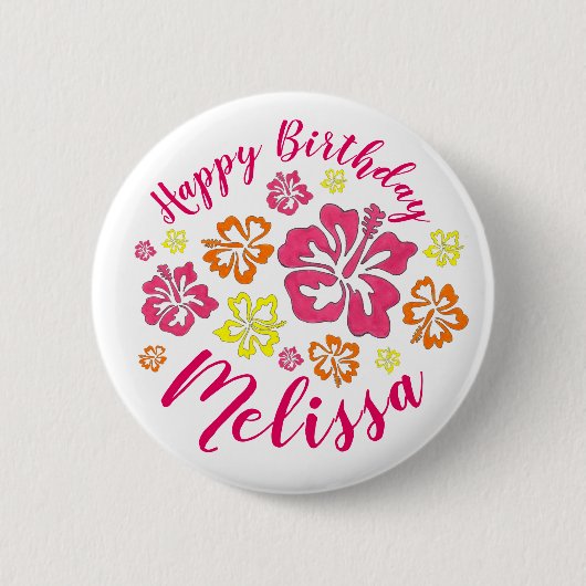 Happy Birthday Tropical Hawaiian Hibiscus Flowers Ronde Button 5,7 Cm (Voorkant)