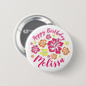 Happy Birthday Tropical Hawaiian Hibiscus Flowers Ronde Button 5,7 Cm (Voorkant /achterkant)