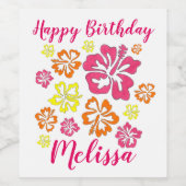 Happy Birthday Tropical Hawaiian Hibiscus Flowers Wijn Etiket (Enkel label)