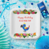 Happy Birthday Tropical Parrot Papieren Bordje (Feest)