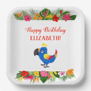 Happy Birthday Tropical Parrot Papieren Bordje
