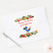 Happy Birthday Tropical Parrot Vierkante Sticker (Envelop)