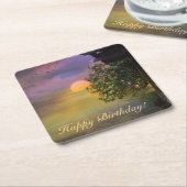 Happy Birthday Tropical Sunset Kartonnen Onderzetters (Schuin)