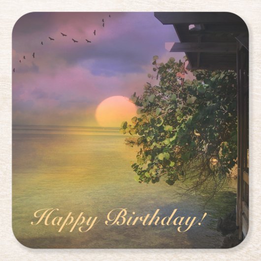 Happy Birthday Tropical Sunset Kartonnen Onderzetters (Voorkant)