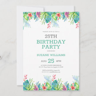 Happy Birthday tropische bloemen lijst 2 Uitnodigi Kaart