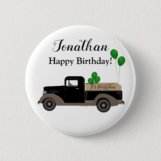 Happy Birthday Truck Balloons Button Pin (Voorkant)