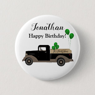 Happy Birthday Truck Balloons Button Pin