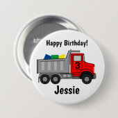 Happy Birthday Truck Personalize Boy's Name Age Ronde Button 7,6 Cm (Voorkant /achterkant)