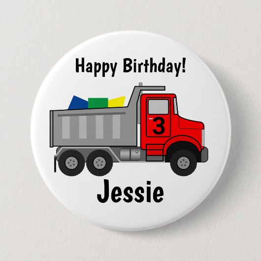 Happy Birthday Truck Personalize Boy's Name Age Ronde Button 7,6 Cm (Voorkant)