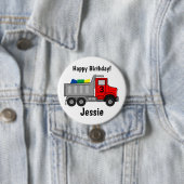 Happy Birthday Truck Personalize Boy's Name Age Ronde Button 7,6 Cm (In situ)