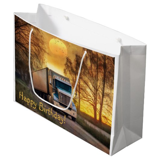 Happy Birthday Trucker Groot Cadeauzakje (Voorkant Gekanteld)