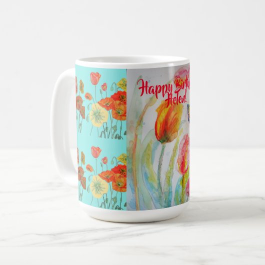 Happy Birthday Tulip Oranje Poppy Womans Name Mok (Voorkant links)