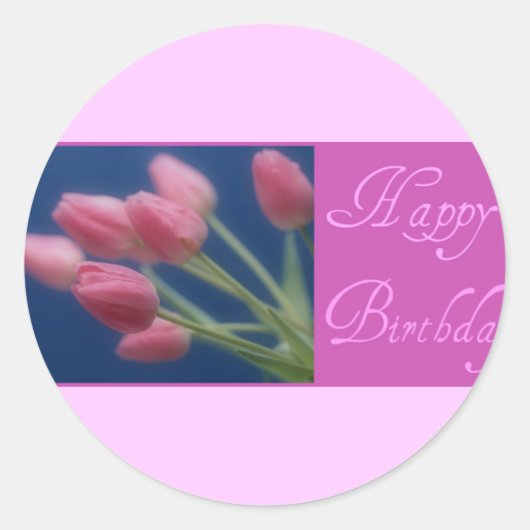 Happy Birthday Tulips Ronde Sticker (Voorkant)