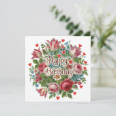 Happy Birthday Tulpen en Rozen Kaart (Staand voorkant)