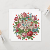 Happy Birthday Tulpen en Rozen Kaart (Voorkant / Achterkant in situ)