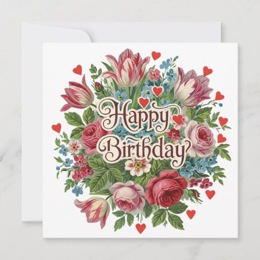 Happy Birthday Tulpen en Rozen Kaart (Voorkant)