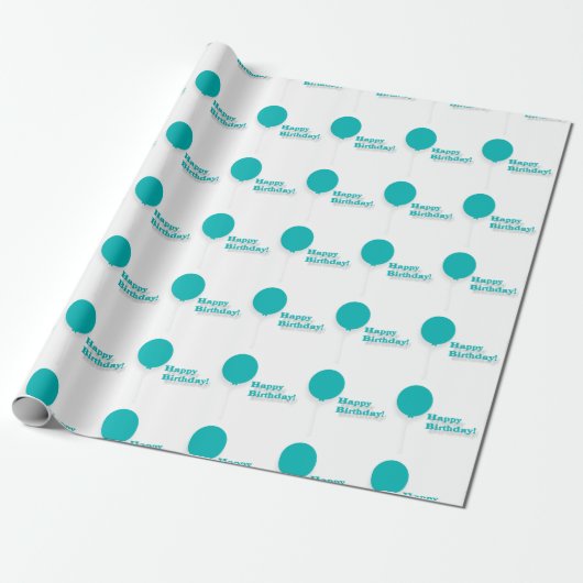 Happy Birthday Turquoise Balloons Wrapping Paper Cadeaupapier (Uitgerold)
