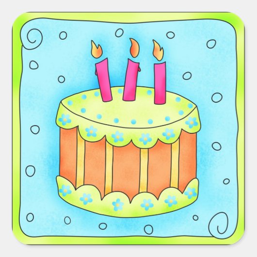 Happy Birthday Turquoise Cake Sticker Third (Voorkant)
