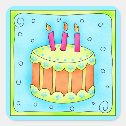 Happy Birthday Turquoise Cake Sticker Third (Voorkant)