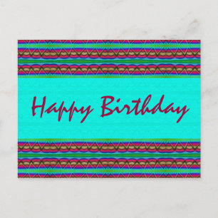 Happy Birthday turquoise red Briefkaart