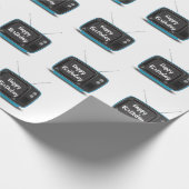 Happy Birthday Turquoise Retro TV Wrapping Paper Cadeaupapier (Hoek)