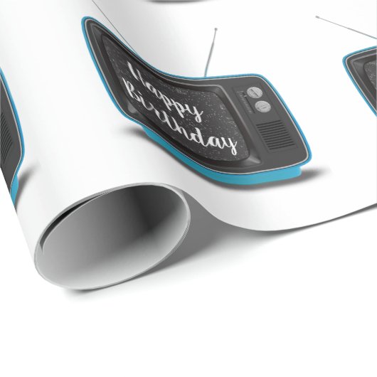 Happy Birthday Turquoise Retro TV Wrapping Paper Cadeaupapier (Rol Hoek)