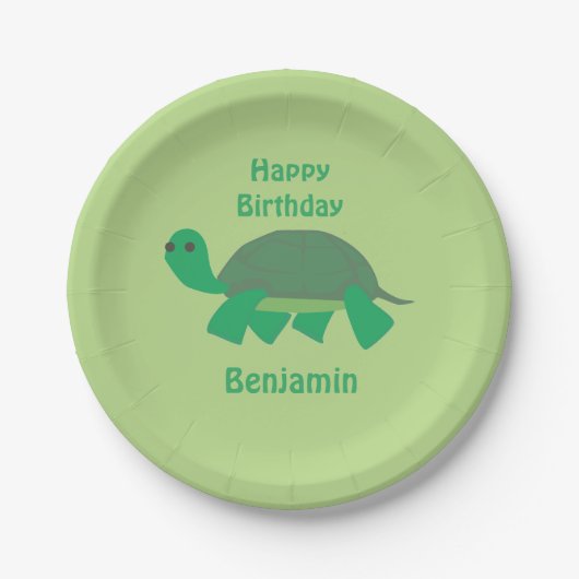 Happy Birthday Turtle Kind Green Party Papieren Bordje (Voorkant)