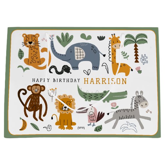 Happy Birthday Twee wilde Safari Dieren Kinder Groot Cadeauzakje (Voorkant)