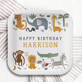 Happy Birthday Twee wilde Safari Dieren Kinder Papieren Bordje