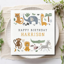 Happy Birthday Twee wilde Safari Dieren Kinder Servet