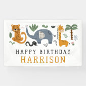 Happy Birthday Twee wilde Safari Dieren Kinder Spandoek (Horizontaal)