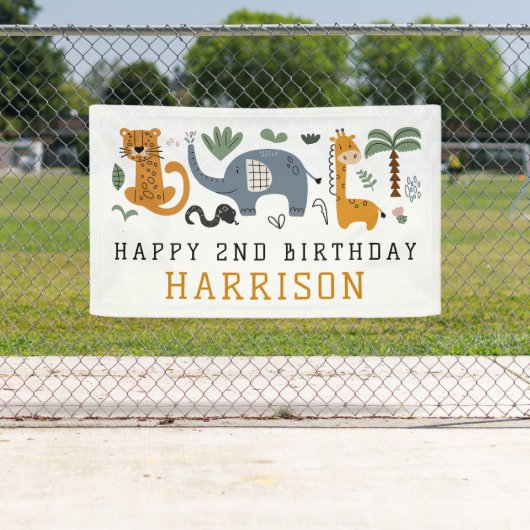 Happy Birthday Twee wilde Safari Dieren Kinder Spandoek (Insitu)