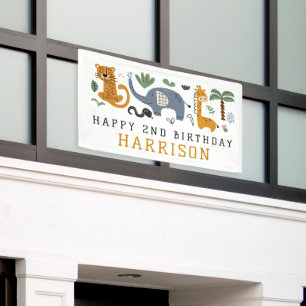 Happy Birthday Twee wilde Safari Dieren Kinder Spandoek