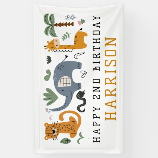 Happy Birthday Twee wilde Safari Dieren Kinder Spandoek (Verticaal)