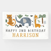 Happy Birthday Twee wilde Safari Dieren Kinder Spandoek (Horizontaal)