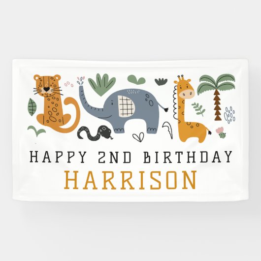 Happy Birthday Twee wilde Safari Dieren Kinder Spandoek (Horizontaal)